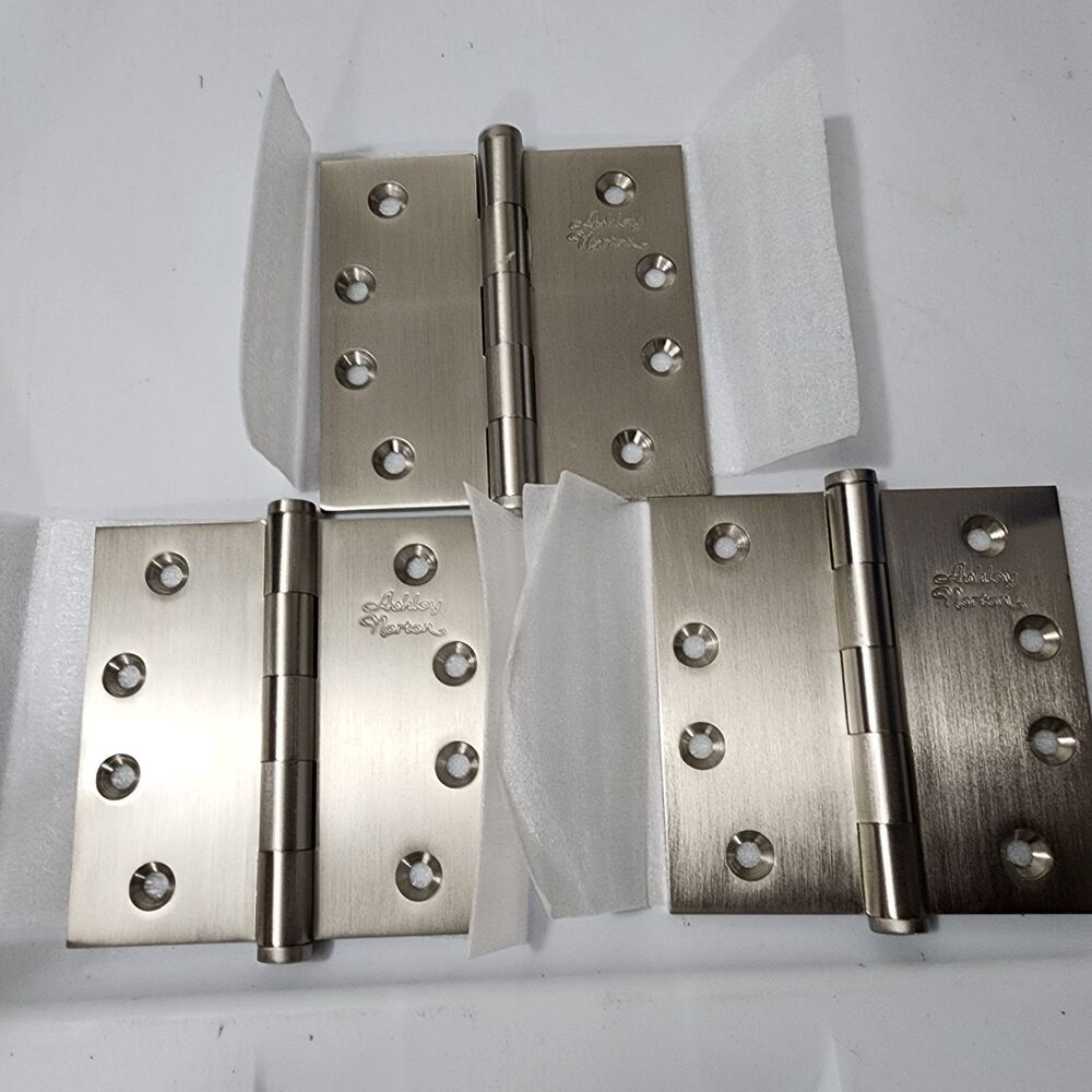 Ashley Norton Solid Brass Square Door Hinge Set (3) HIN.4040 Satin Nickel 4"x4"